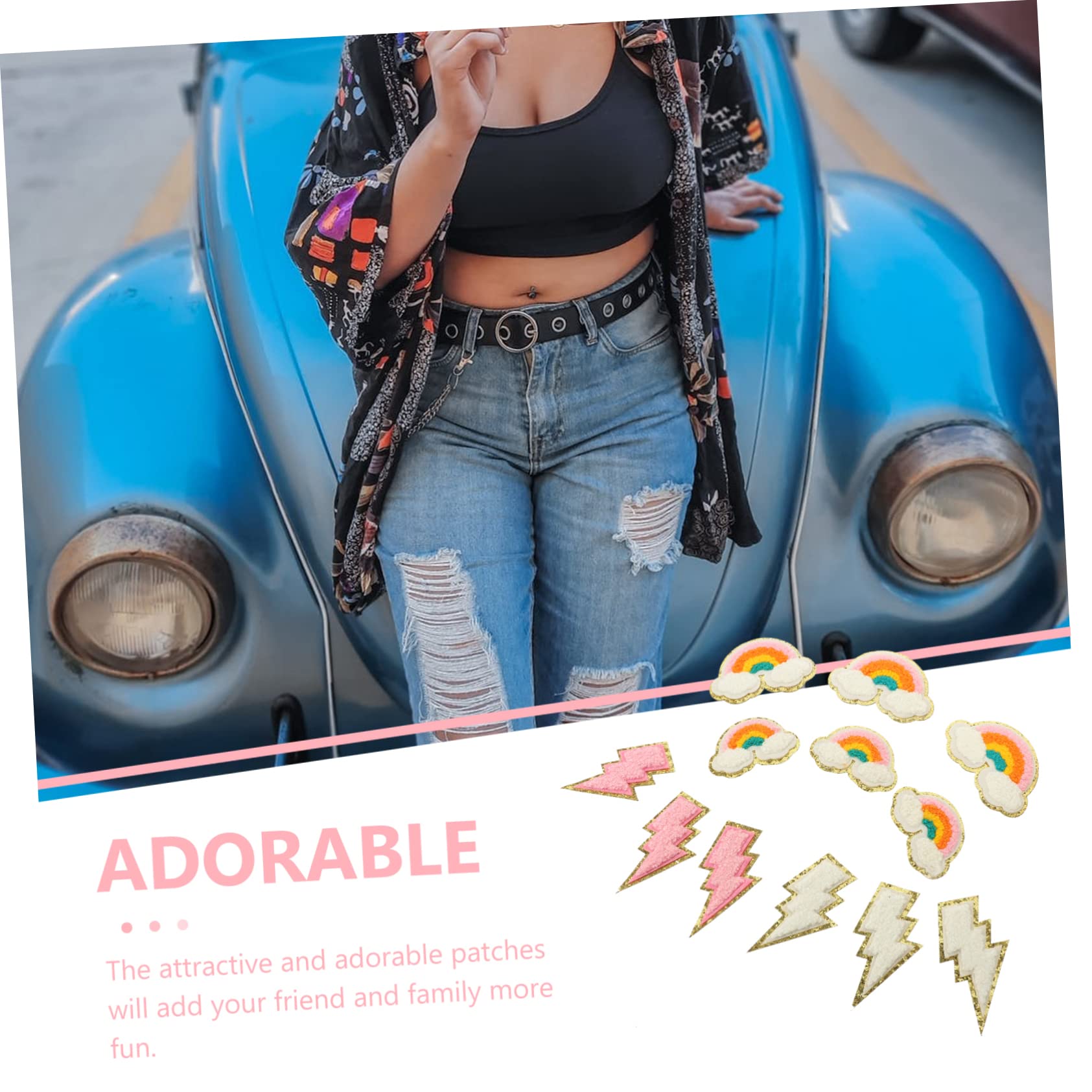 TEHAUX 60pezzi Patches Decorativi Per Abbigliamento Design Arcobaleno e Fulmine Applicazioni Per Cucire Su Jeans Borse e Artigianato Per Diy e Riparazioni Di Vestiti