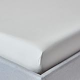 HOMESCAPES Perkal-Spannbettlaken Silbergrau 140x190 cm, Bettlaken ägyptische Baumwolle, Betttuch mit Gummizug Fadendichte 200 120 x 190 cm Silbergrau