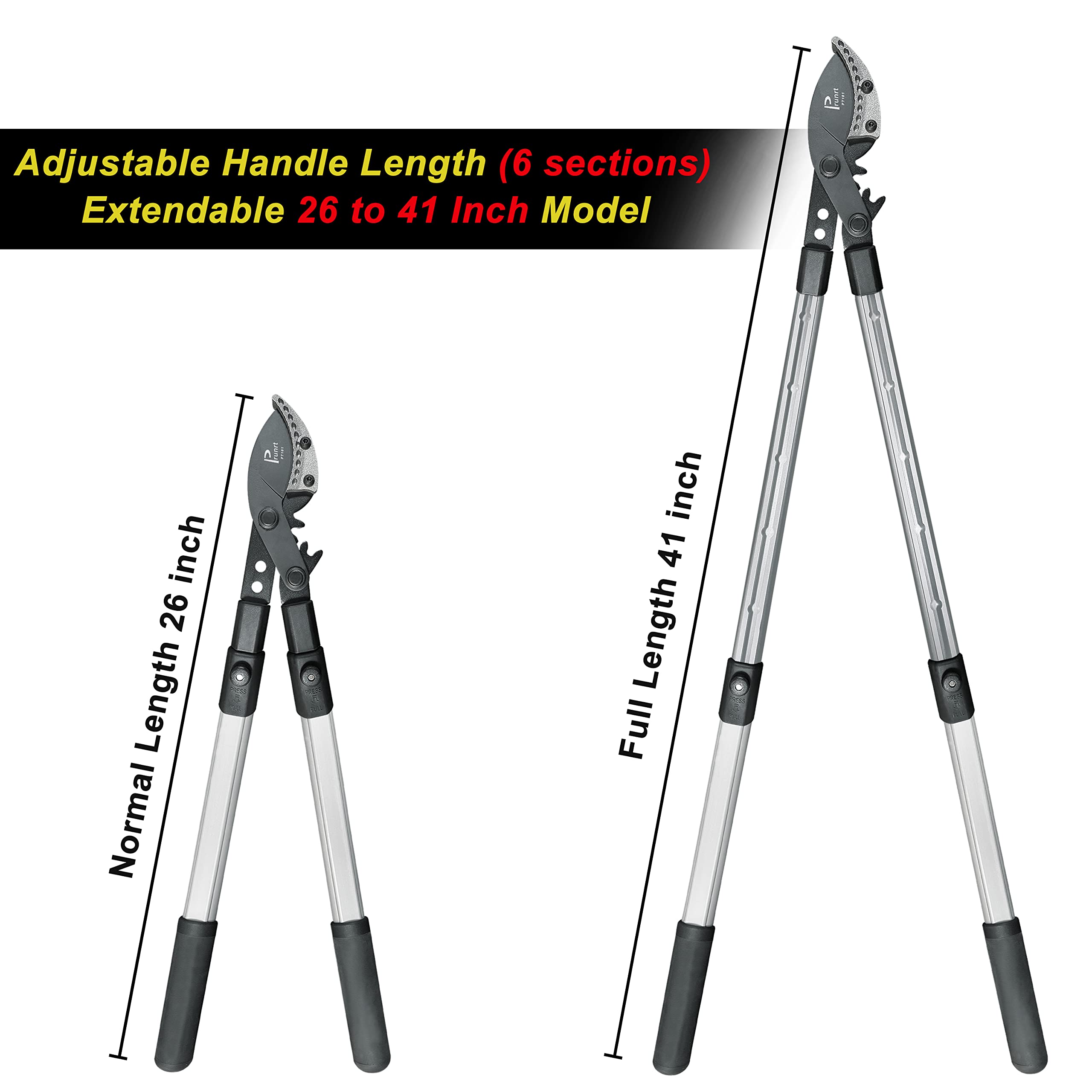 Troncarami bypass estensibili da 66-104 cm, resistenti, potatori telescopici con azione composta, potatori a manico lungo con doppia leva, capacità di taglio da 5 cm