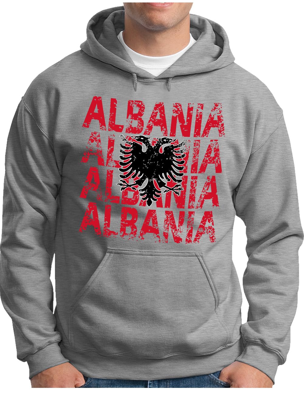 OM3® Albania Hoodie | męska | Albania koszulka drużynowa styl vintage flaga piłka nożna EM koszulka kibica II | sweter z kapturem S - 5XL