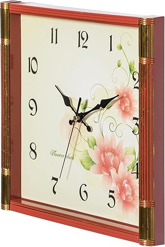 Miniatura 7 de Quickway Imports Reloj de pared único moderno con forma cuadrada con diseño floral para sala de estar, cocina o comedor, marrón, (QI004144)