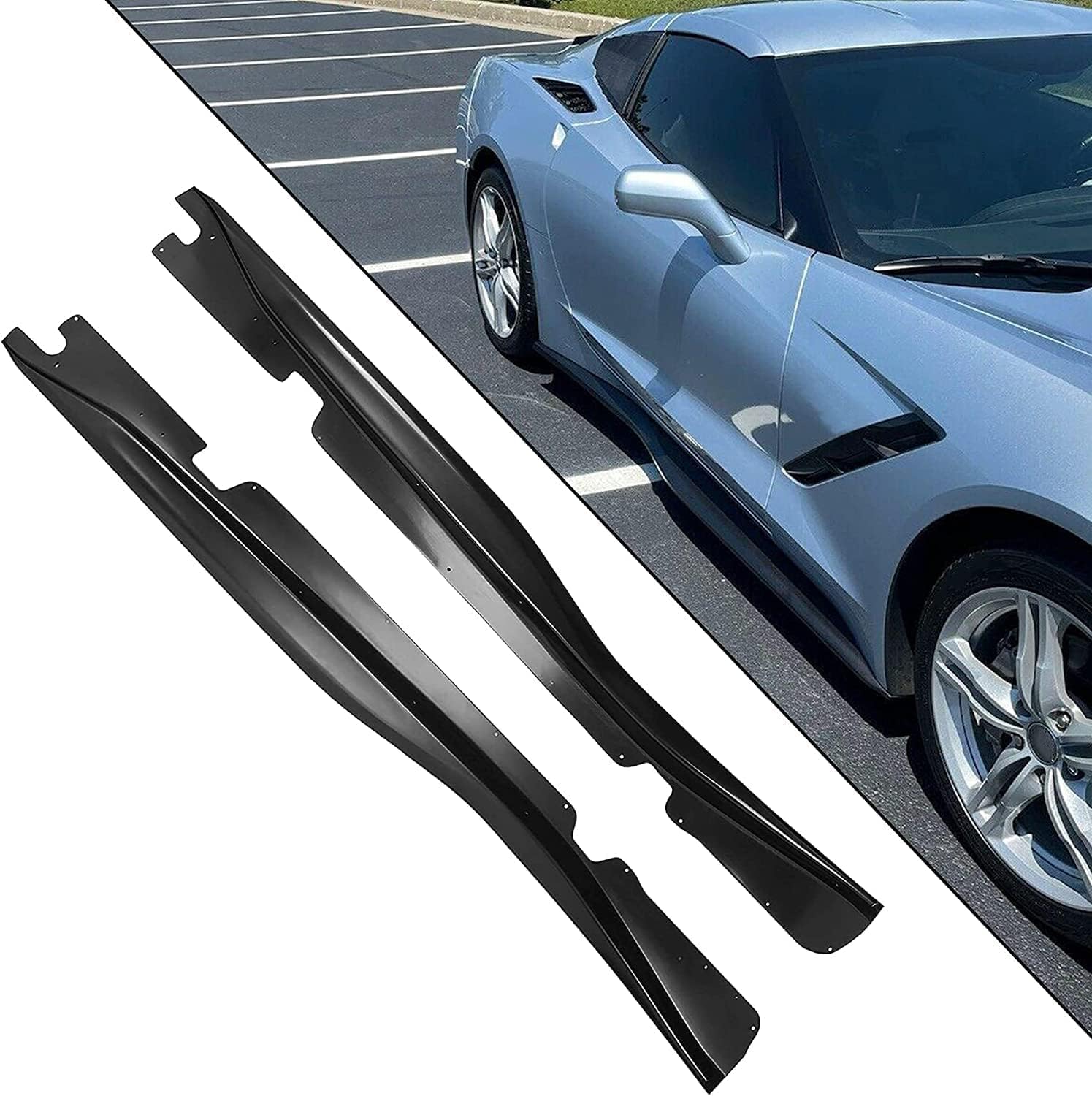ECOTRIC Side Skirts Extension Rocker Panels Compatible with 2014-2019 Chevrolet Corvette C7 Base Model Matte Black