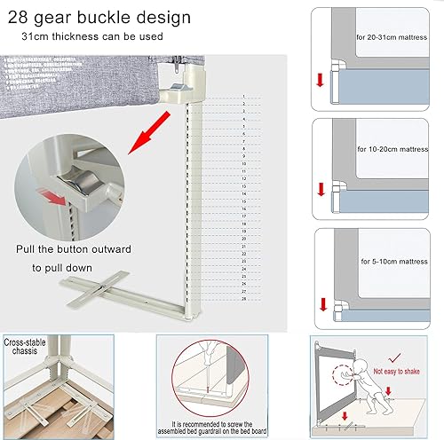 Miniatura 3 de SINGYOO - Barandillas de cama para niños pequeños, barandilla de cama extra larga mejorada para cama de bebé de tamaño matrimonial para niños, apta