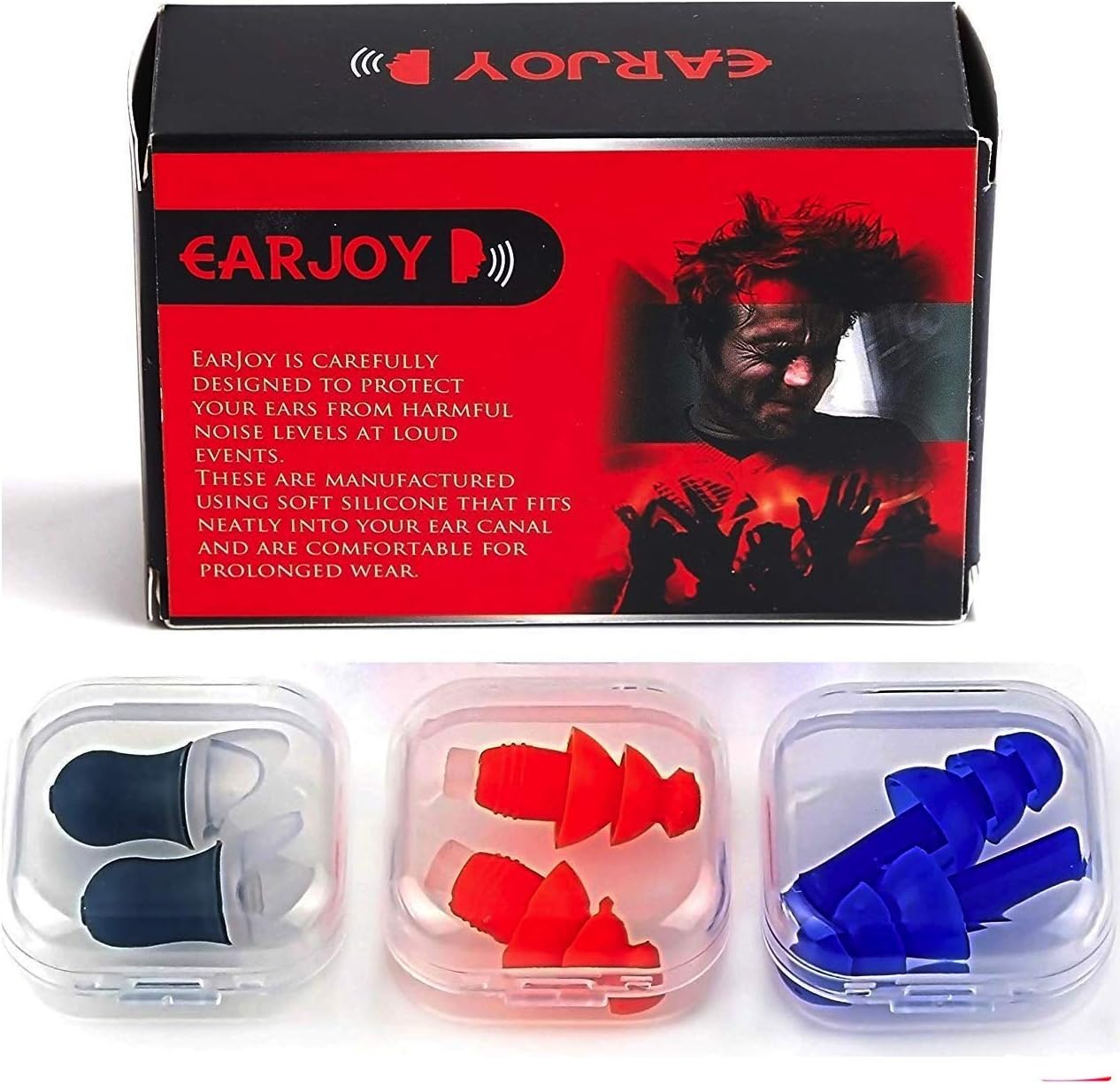 Noise Cancelling Ear Plugs by EarJoy - for Swimming Sleeping Musicians. Reusable. for Shooting Swim Concerts Sleep. Earplugs Sound Blocking. Silicone Base. Best Sound Reduction.
