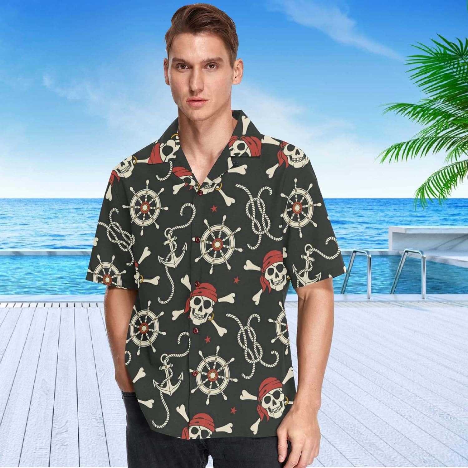 visesunny Summer Men's Hawaiian Shirts Casual Button Down Short Sleeve Shirts Shorts Beach Tropical Hawaii Suits - Image 2