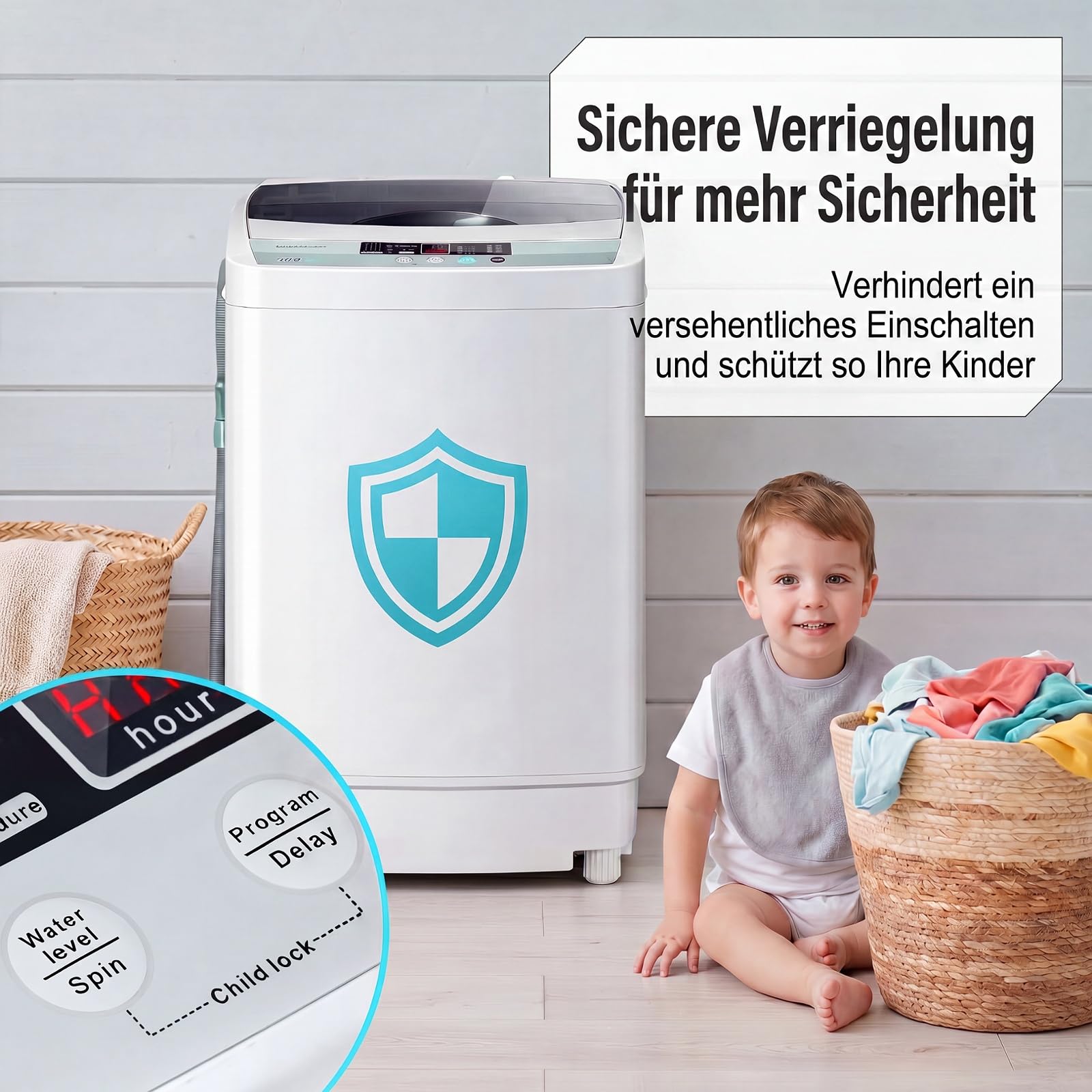 GYMAX Vollautomatische Waschmaschine 4,5 kg, Toplader Waschvollautomat mit Pumpe, Schleuder & 10 Programmen, mini Waschmaschine Vollautomat für Wohnung, Apartment & Wohnmobile