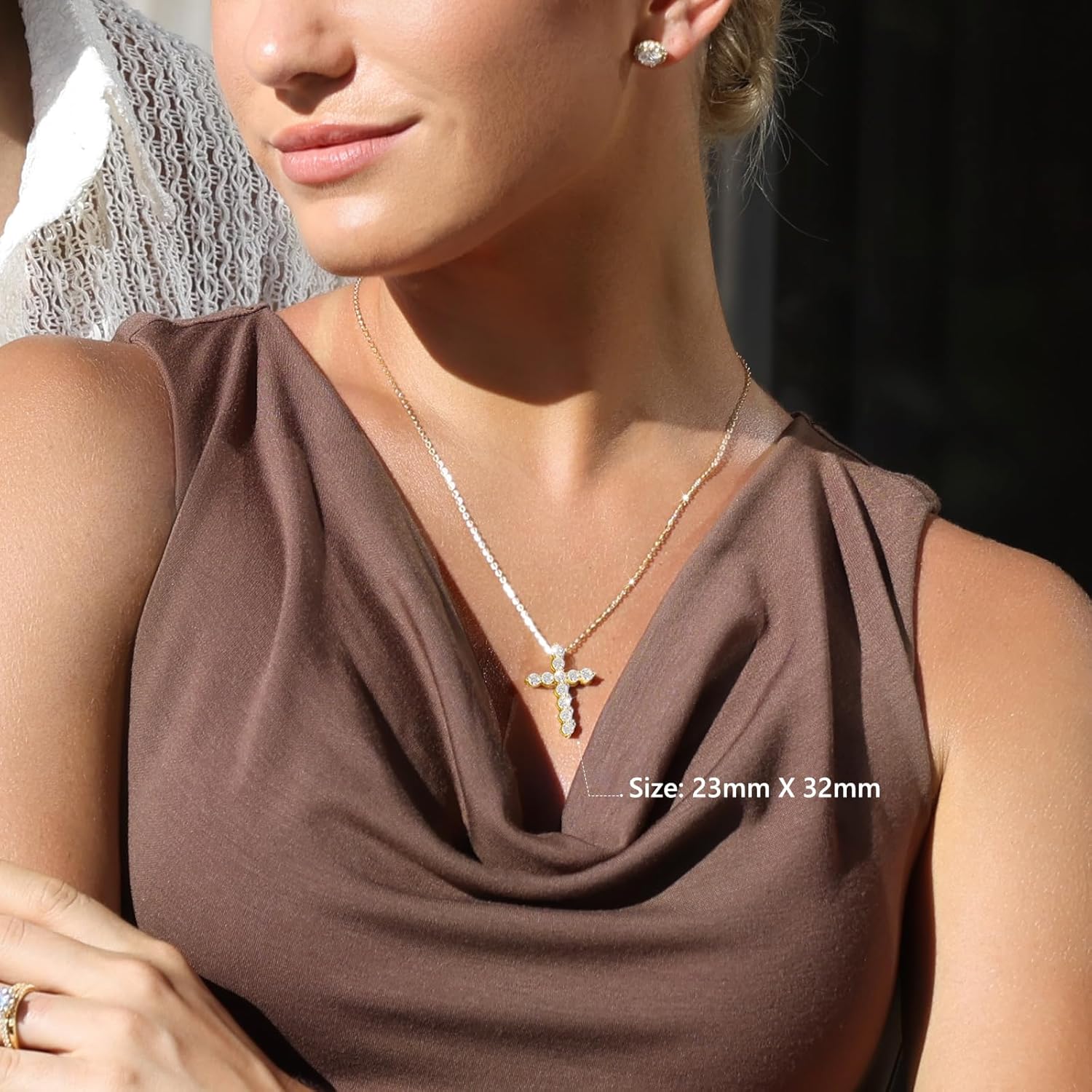 KRKC Moissanite Cross Necklace for Women, 0.66-3.3Ctw, D Color VVS1, 14K Gold Plated 925 Sterling Silver Chain, Hypoallergenic Cross Pendant, Religious Christmas Birthday Christian Gifts for Her