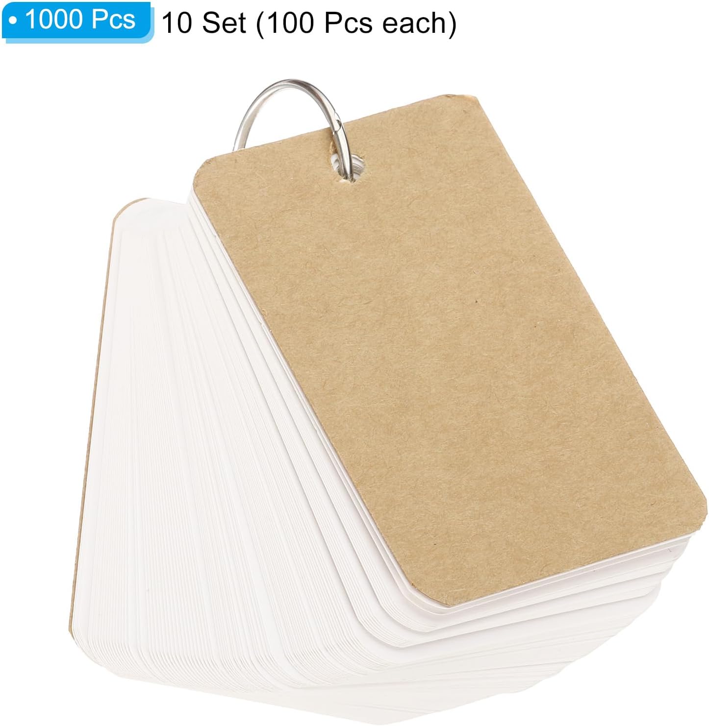 PATIKIL Blank Index Cards with Ring, 1000Pcs Blank Flash Card 3.5x2" Study Note Cardstock for Memory Learning Studying Office Supplies, Brown White