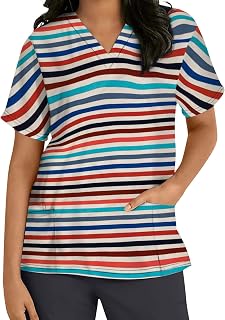 Easter Day Women Scrubs_Tops Workwear V Neck Short Sleeve Bunny Print Nursing Uniform Scrubs_Shirts with Pockets
