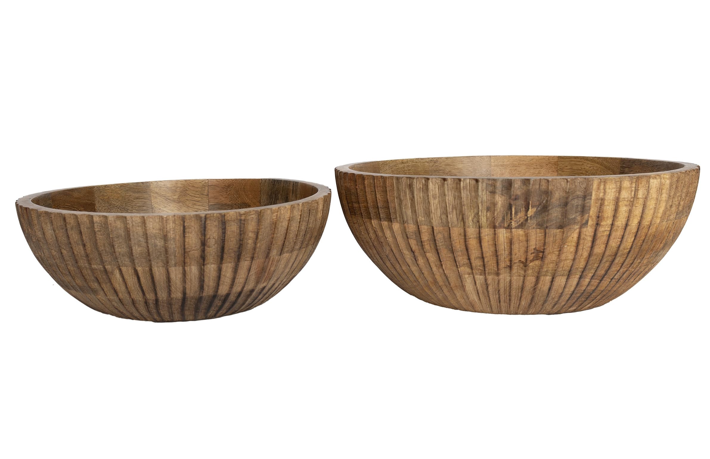 Boston International Set of 2 Mango Wood Bowl Serving Dishes, 12"/8", Ribbed