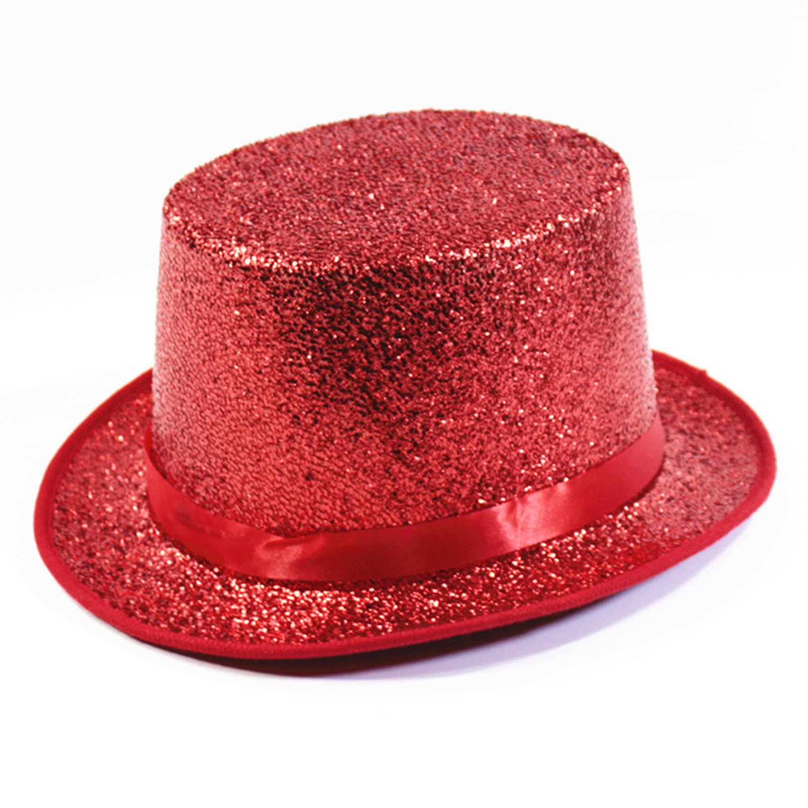 Mhadbkh Unisex Red Modern Fedora Top Hat Victorian Age Blingbling Short Brim Flickering Glitter Magician For Holiday Stage Hat