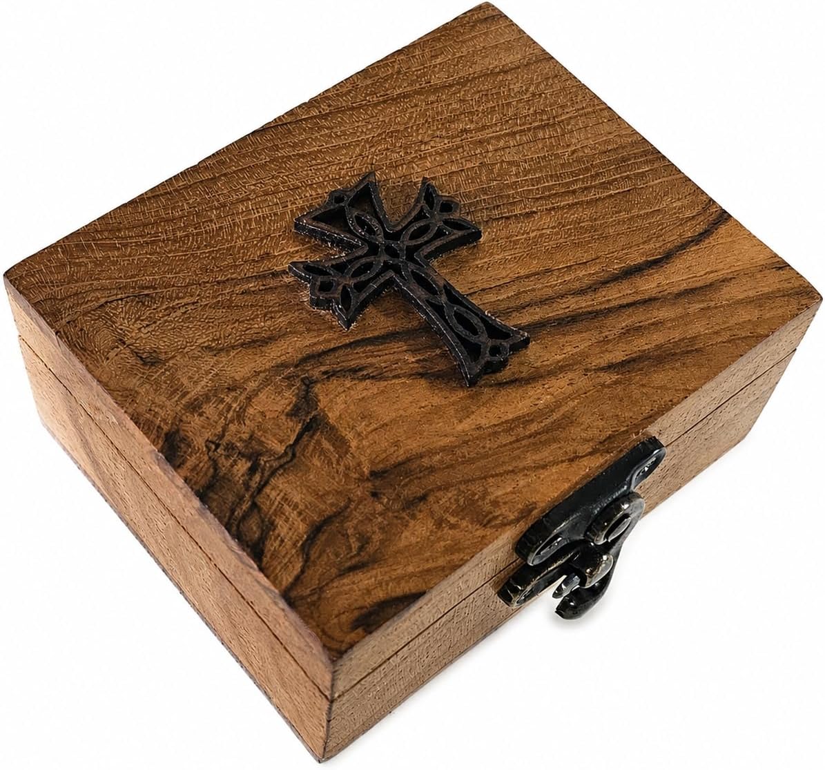 RK Collections Cross Rosary Box Made of Teak Wood | First Communion Jewelry Box | Trinket Box for Rosary Beads, Keepsakes, Small Jewelry and Mememtos