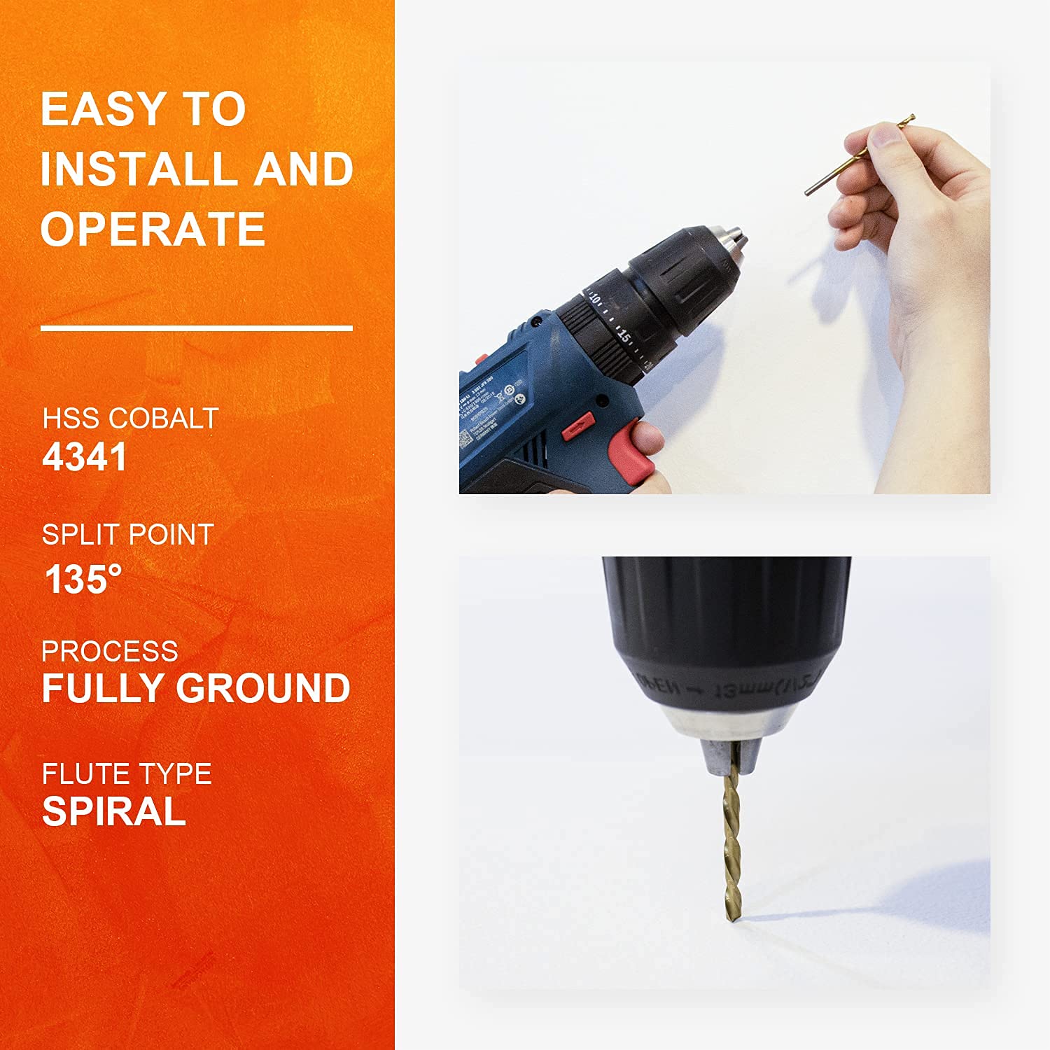 AugTouf Titanium Small Drill Bits Set (60 pcs), 4341 HSS 135° Micro Drill Bits for Wood, Metal, Steel, Plastic, Aluminum Alloy, 3/64"-1/8" - - 