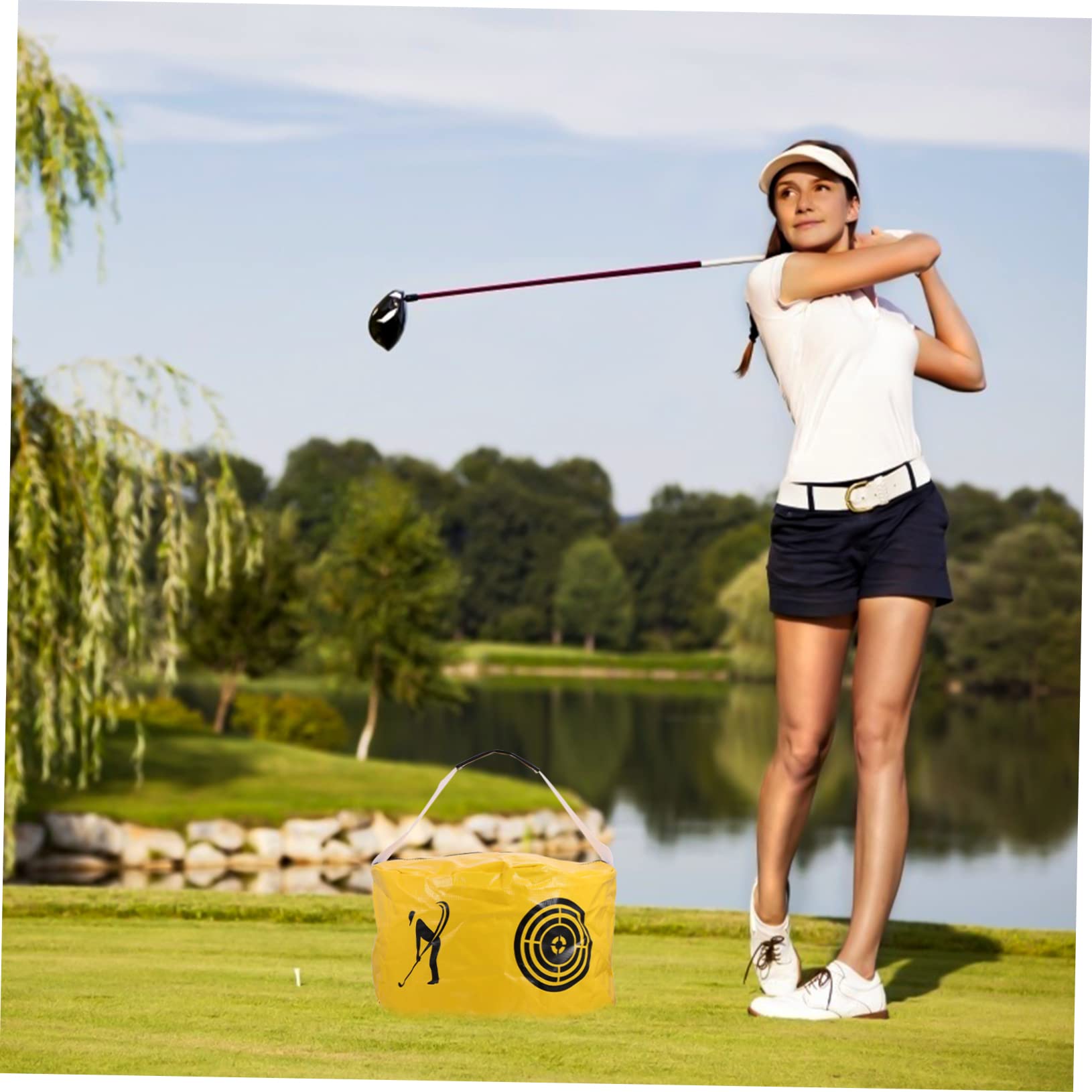 ibasenice Bolsa Precisión Amarillo Entrenamiento de Swing en de Golf, PVC Ayuda de Práctica Segura Mejorar la Impacto para Casa Aire Libre