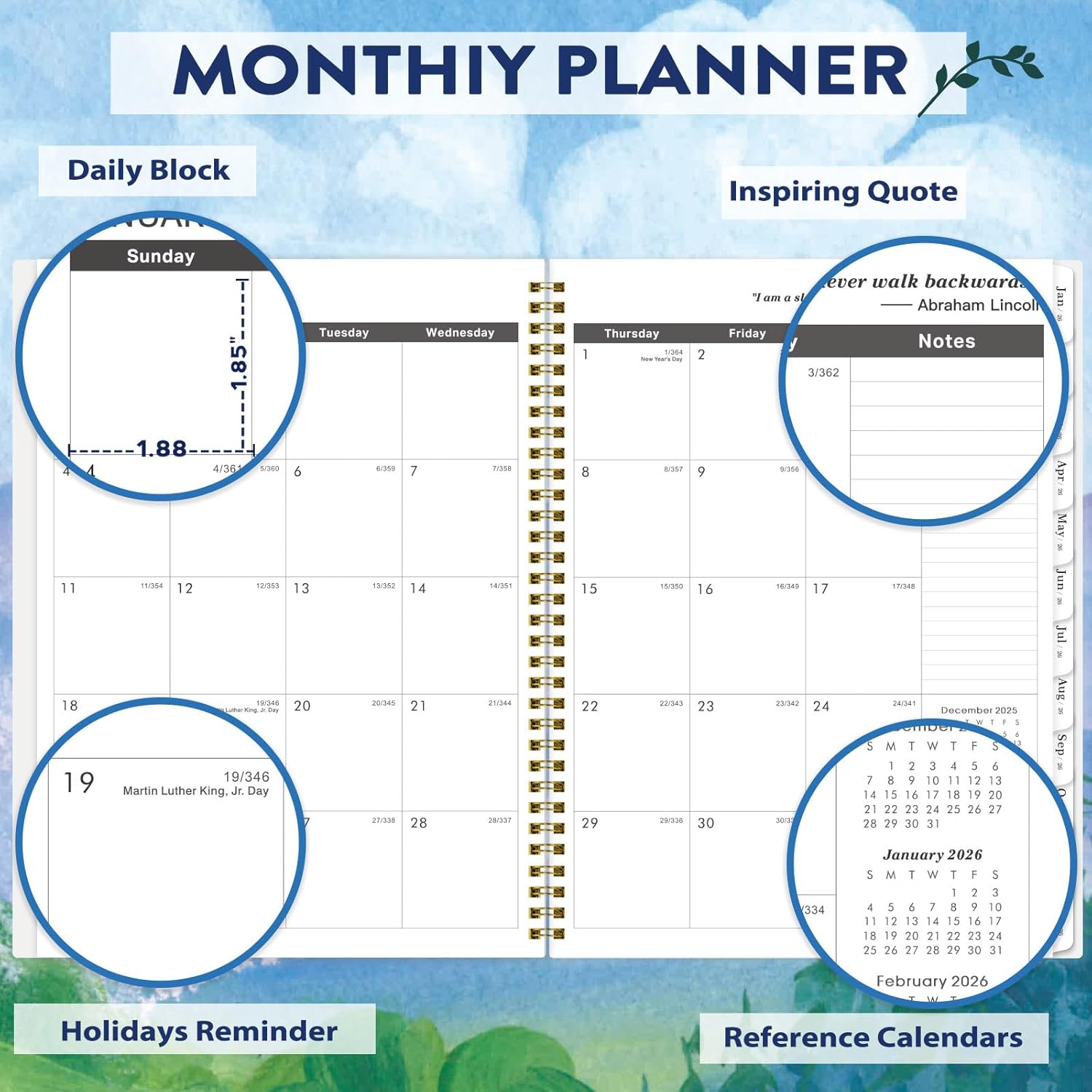 Monthly Planner 2026-2027 - 2 Year Planner 2026-2027, JAN. 2026 - DEC. 2027, 9'' x 11'' with Coated Tabs, Inner Pocket - Image 3