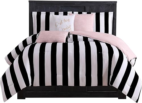 Juicy Couture JYZ010171 Cabana Stripe - Juego reversible de 6 piezas, tamaño King, rayas canaba negras