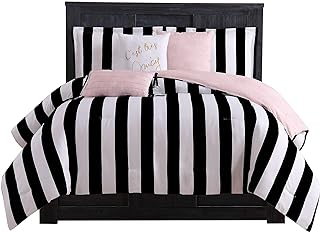 Juicy Couture JYZ010171 Cabana Stripe 6-Piece Reversible Set, King, Canaba Stripe Black