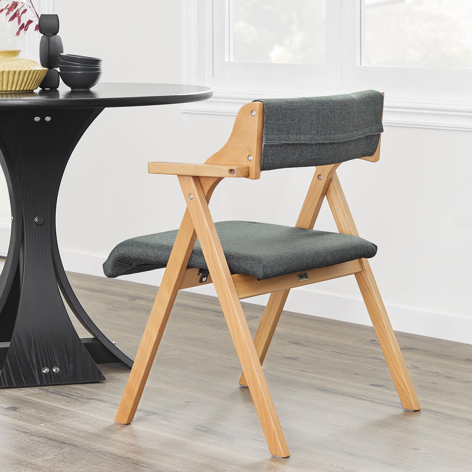 SoBuy Chaises de Salle à Manger Pliantes, Lot de 2, 61,5×56×77,6 cm | Chaises en bois massif avec coussin confortable, pliables, pour cuisine, salon, bureau et jardin, Gris foncé, FST98-SGX2