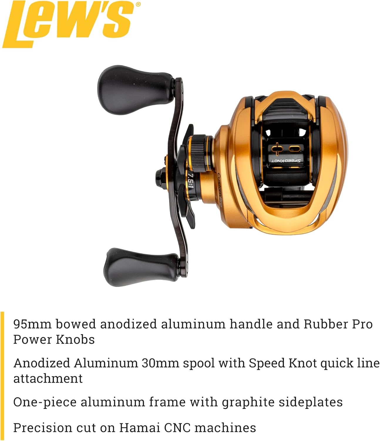 Lew’s Custom Pro Baitcast Fishing Reel, 10+1 Bearings, Aluminum Frame, ParaMag ITB Brake, Aluminum Speed Gears, Carbon Fiber Drag, Gold/Black