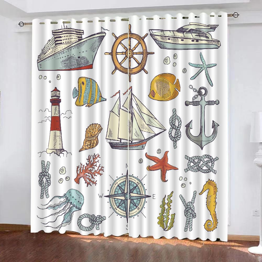 GIOVIA 3D Kinderzimmer Vorhänge - Abdunkelnde Ozean Motive, 2er Set Für Perfekten Schlaf