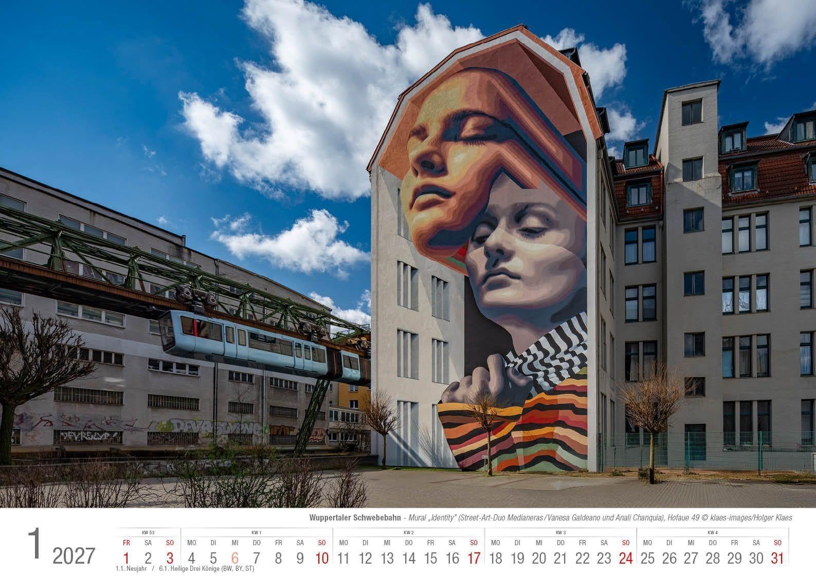 Wuppertaler Schwebebahn 2027 Bildkalender A3 Spiralbindung