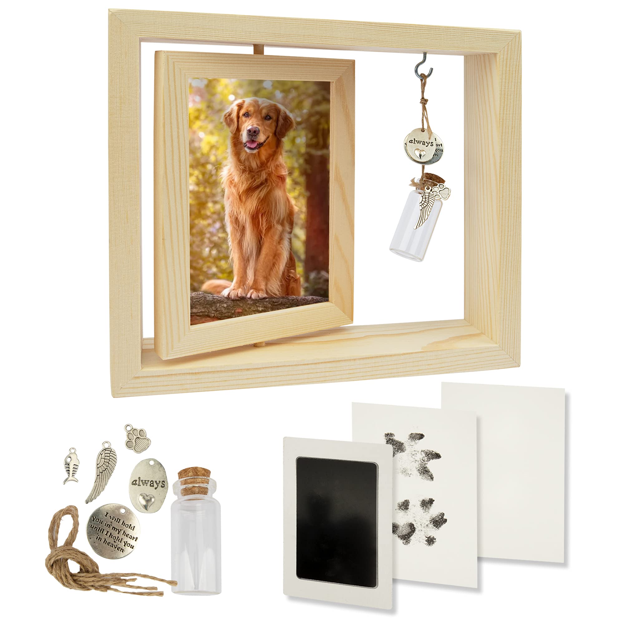 Kit Huella Perro Multifuncción 2 En 1 Con Marco De Fotos, Tinta Dorada