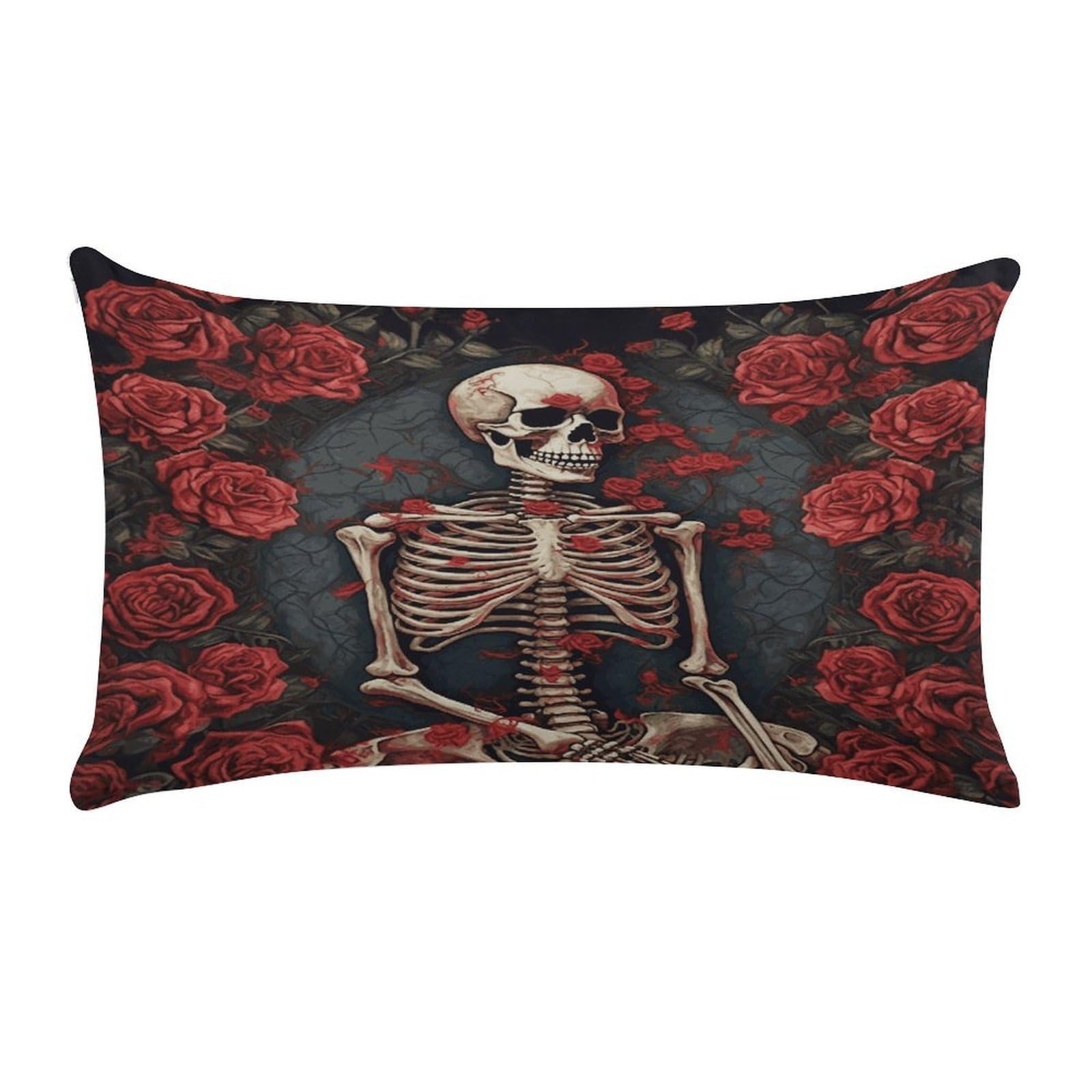 LDGSUPH Skeleton with Roses Throw Pillow Cover with Zipper Long Throw Pillow Case Anti-Fading Pillow Protector Super Soft Decorative Cushion Case Exquisite Plush Pillowcase12 X 20 in