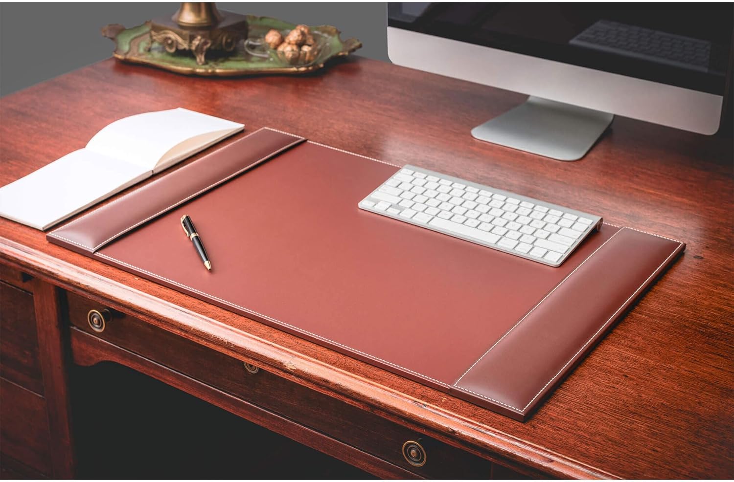 Dacasso Rustic Brown Leather Side-Rail Desk Pad/Desk Protector, 25.5 x 17.25, PR-3202