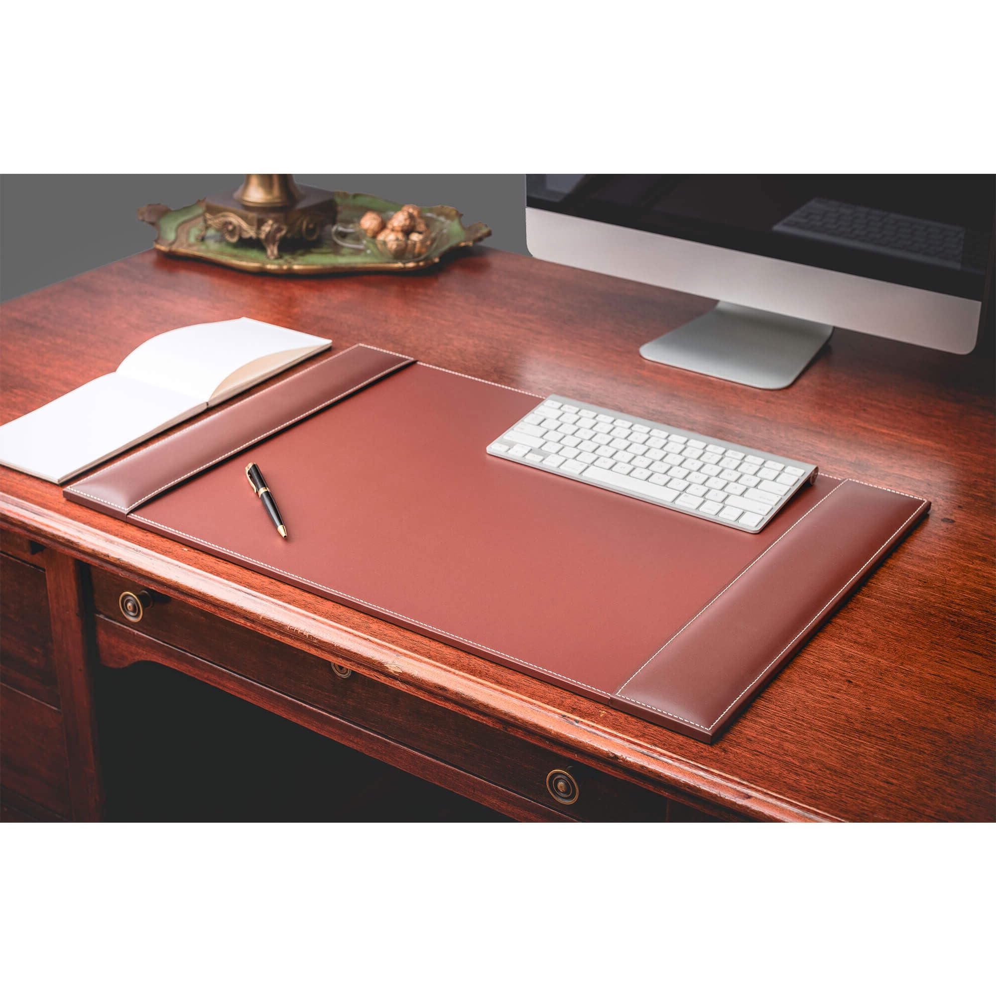 Dacasso PR-3202 Sous-main de bureau rustique en cuir Marron 64 x 44 cm