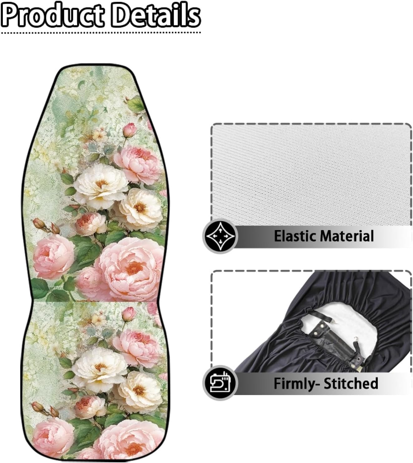 CLOHOMIN Chinese Watercolor Peony Floral Printed 2 pc Auto Car Front Seat Covers,Vintage Style Bucket Seats Cushion Protector Universal Fit for Car, SUV & Truck
