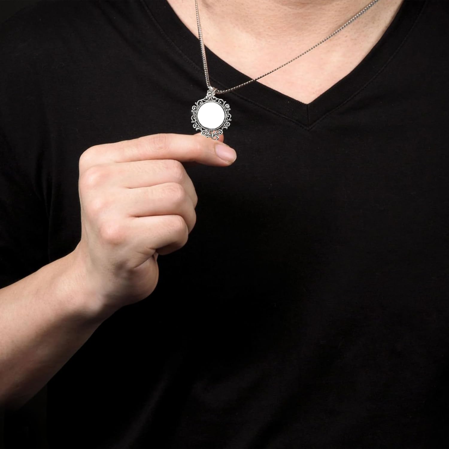 Vintage Antique Mirror Necklace Pendant for Women - Hexenspiegel Scrying Mirror Necklace Collar Protection Long Chain Jewelry Gift, New Charm, Hot Fashion (Silver) - Image 4