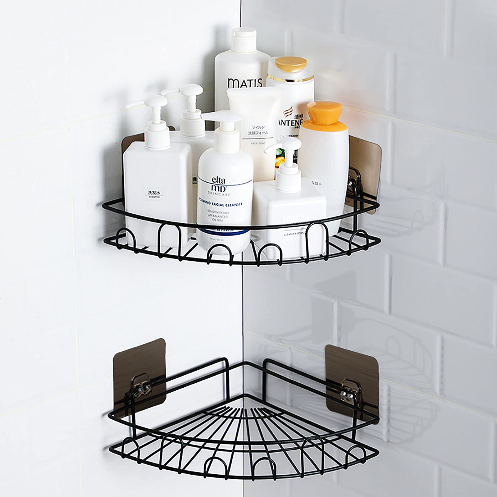 exquisitos estantes de baño Estante de Ducha baño Esquina Organizador de Ducha Estante de Almacenamiento sin perforación Estante doméstico para baño y Cocina/Negro