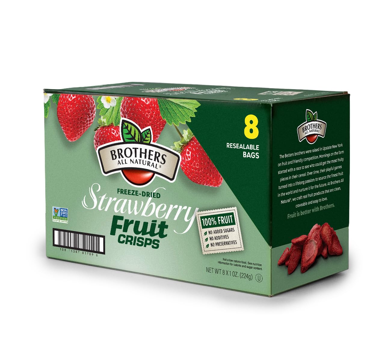 Brothers All Natural Freeze Dried Fruit Crisps, Strawberry, 1 Oz (Pack of 8), Made with 100% Fruit, Gluten Free, Soy Free, Vegan, Healthy Snack, Resealable Pouch