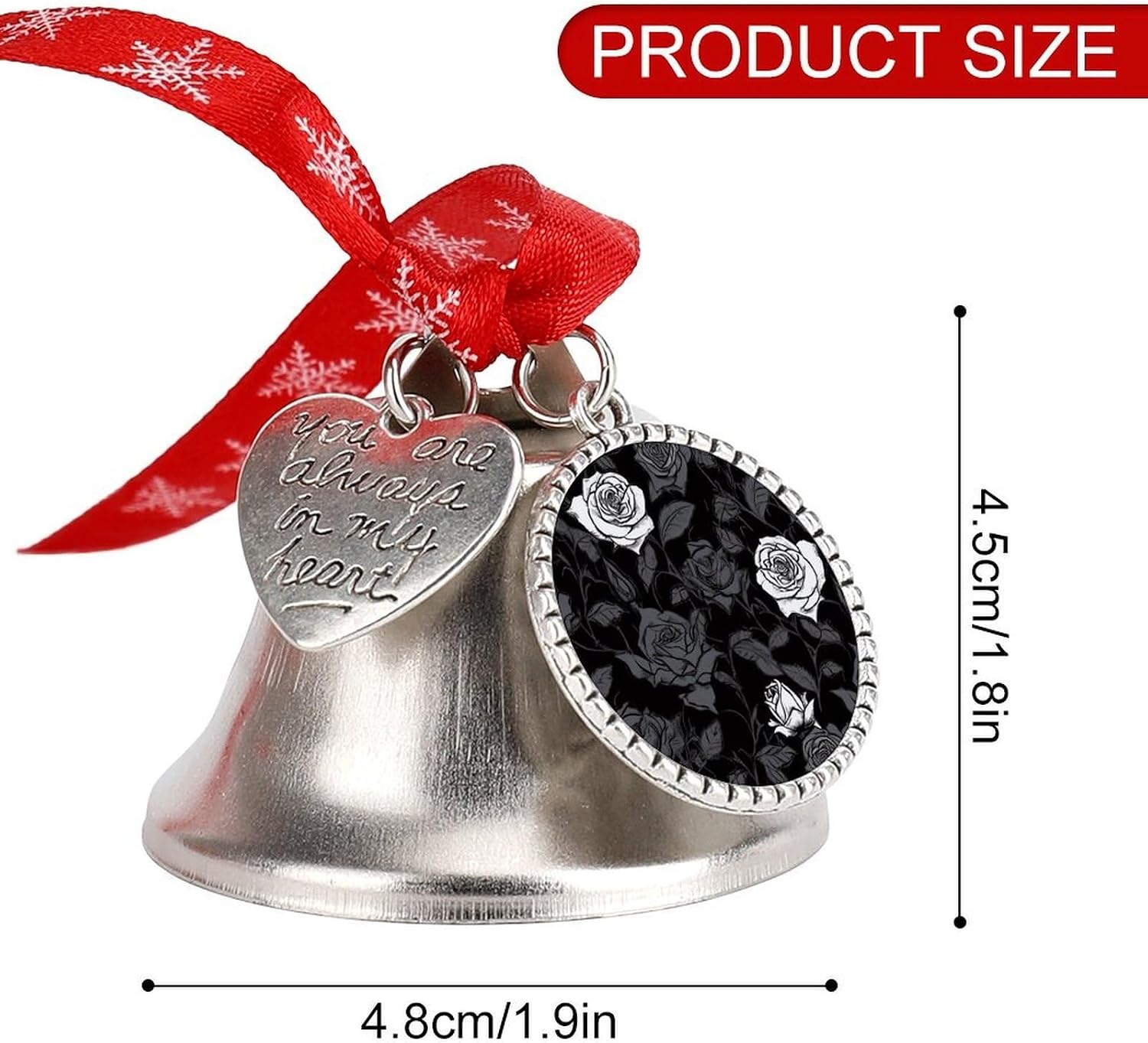 Rose Gothic Bell Ornament Red Ribbon for Christmas Tree Holiday Decoration Personality Believe Bell Ornaments Sleigh Bells for Winter New Year Party Supplies
