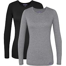 Sivvan Scrubs for Women - Long Sleeve Comfort Underscrub Tee Multicolor 2-Pack - S85002M - Black/Dark Marl Gray - XL
