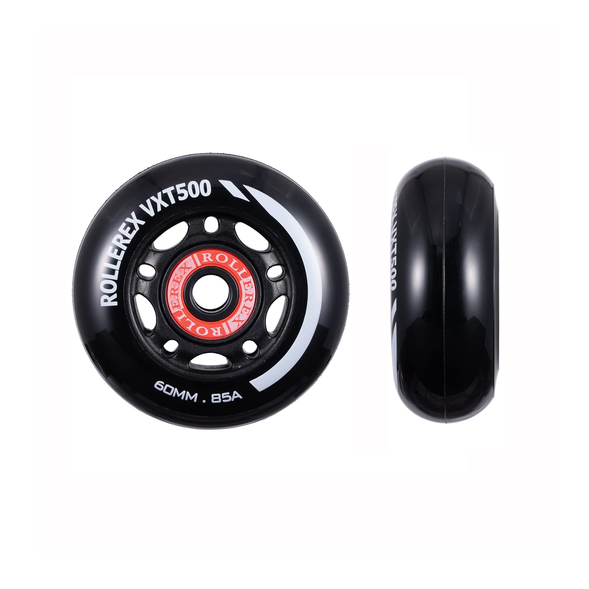 Rollerex VXT100 85A Kids Inline Skate Wheels (2 wheels w/bearings, spacers and washers) (Steel Black) (Size Options) Use on Roller Blades, RipStiks (60mm)