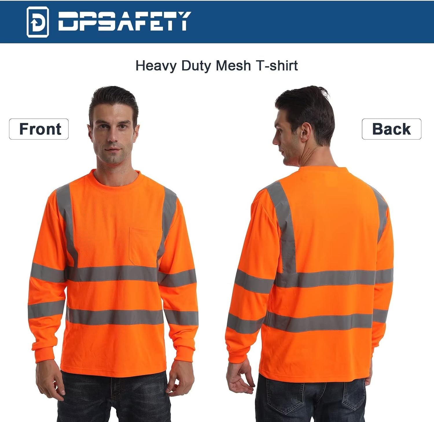 High Visibility Class 3 T Shirts,Hi Vis Safety Shirts with Reflective Strips and Pocket, Long Sleeve Quick Dry Mesh Construction Work Shirt for Men/Women Orange,4XL - Image 5