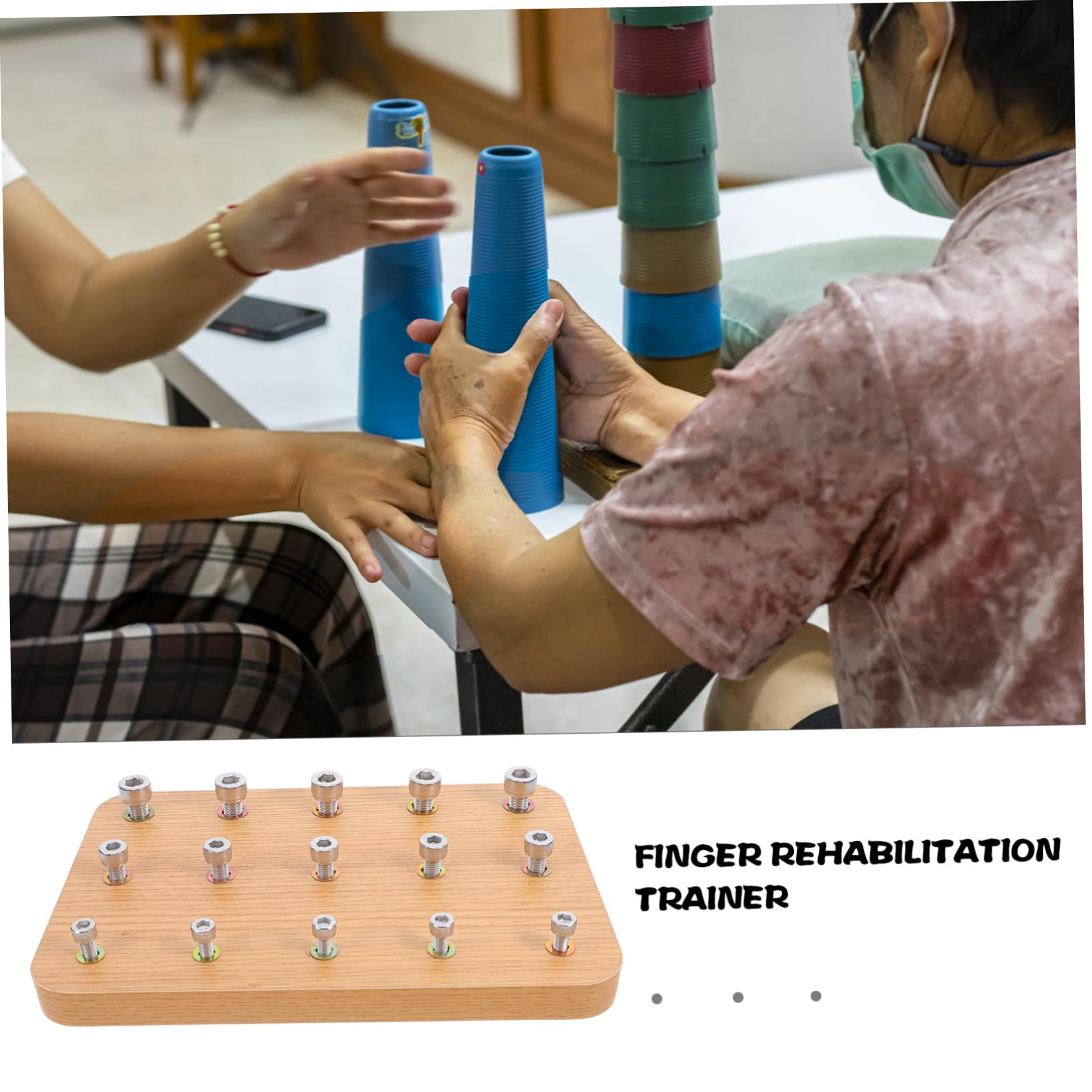 Holz Rehabilitationsbrett für Fingerübungen mit Schrauben und Muttern Fördert Hand Augen Koordination Holz Fingertrainer für Konzentrationstraining Geeignet für Hemiplegie