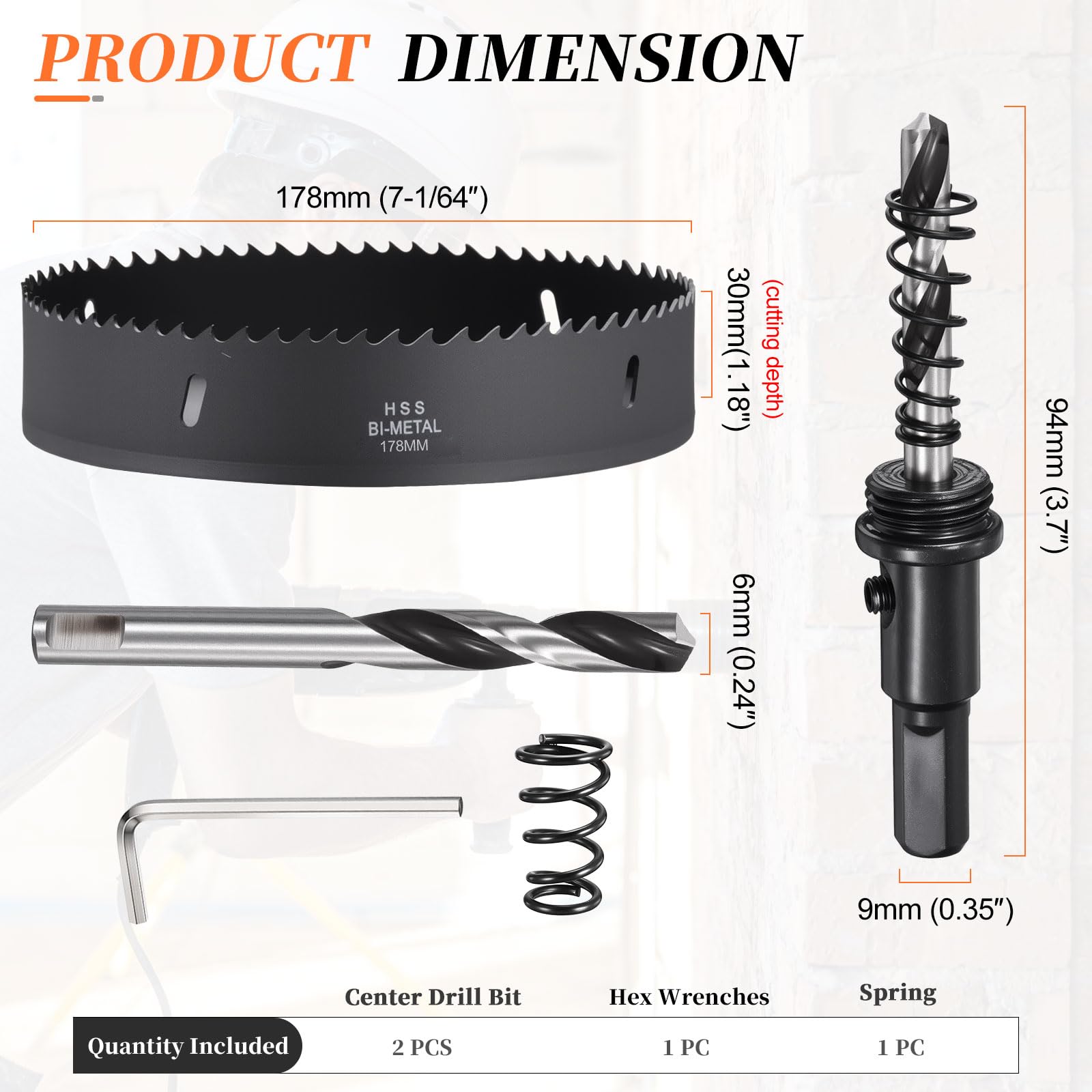 METALLIXITY Bi-Metal Hole Saw 7", M42 HSS Circular Head 178mm Hole Cutter with 2 Pilot Drill Bits - Image 2