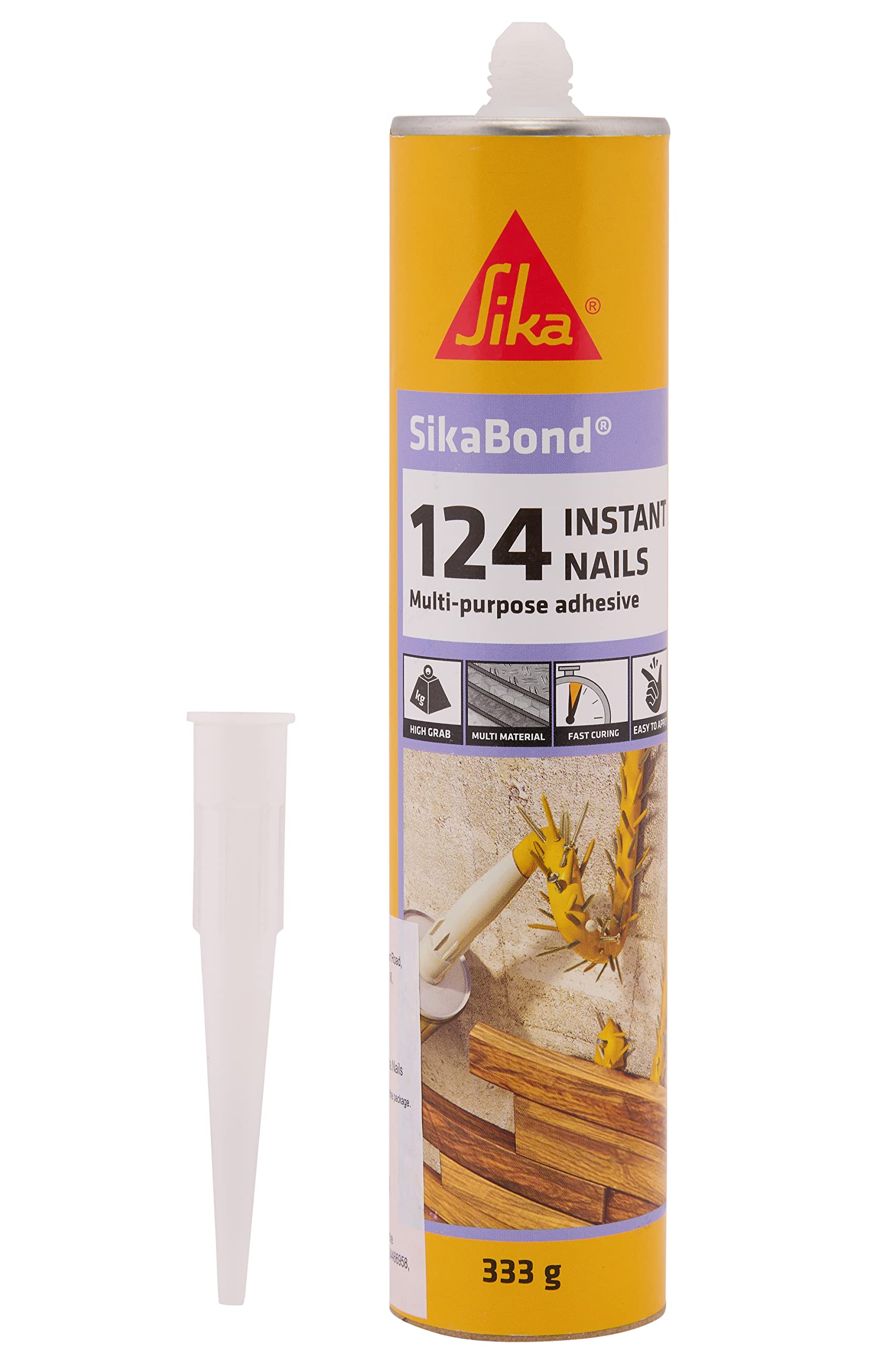 SikaBond 124 Instant Nails, High strenght multipurpose adhesive and rapid initial grab, Wood Brown, 333g