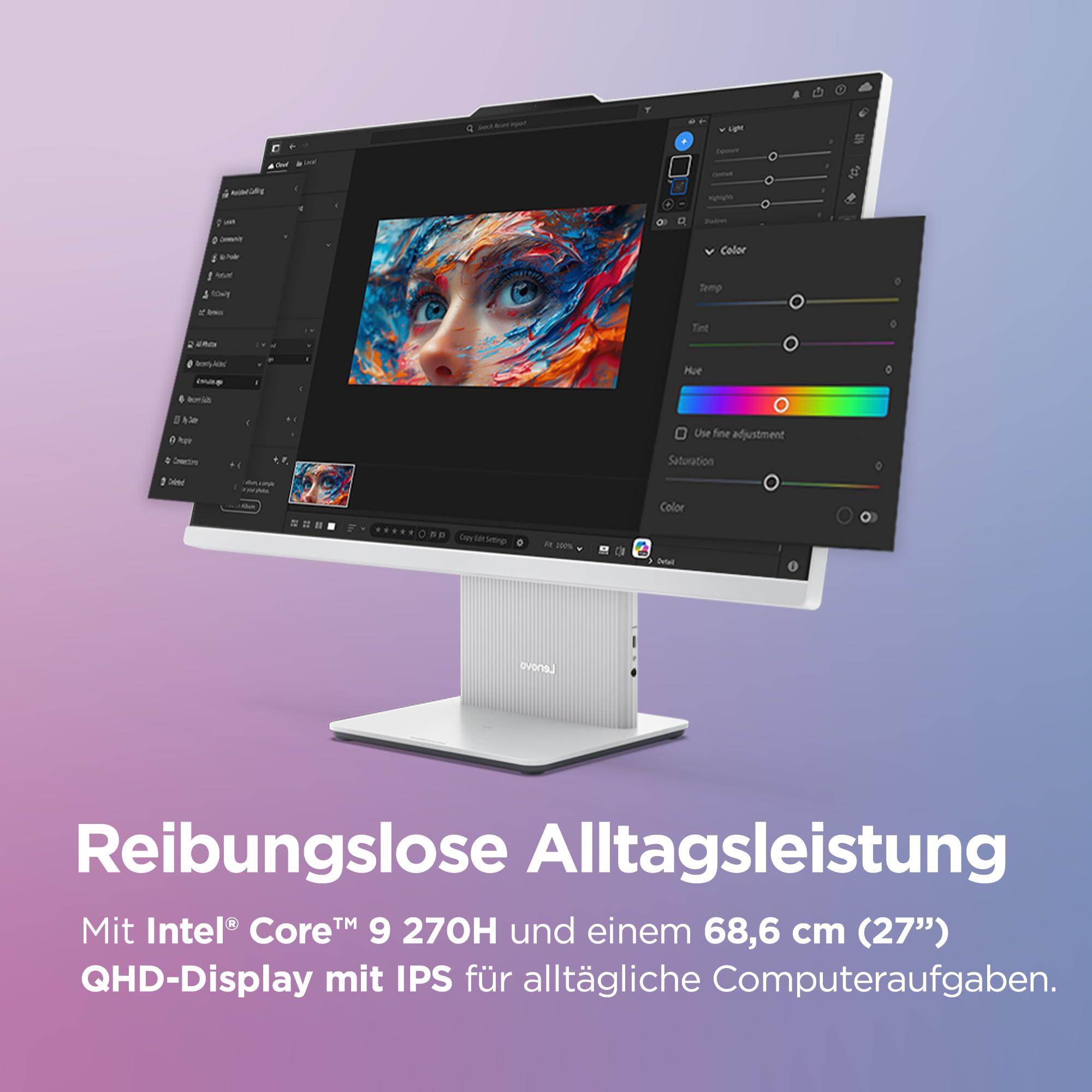 Lenovo IdeaCentre All-In-One PC | 27" QHD Display | Intel Core 9 270H | 32GB RAM | 1TB SSD | Integrierte Intel Grafik | Windows 11 | Inkl. Maus und Tastatur | Cloud Grau | 3 Monate Premium Care