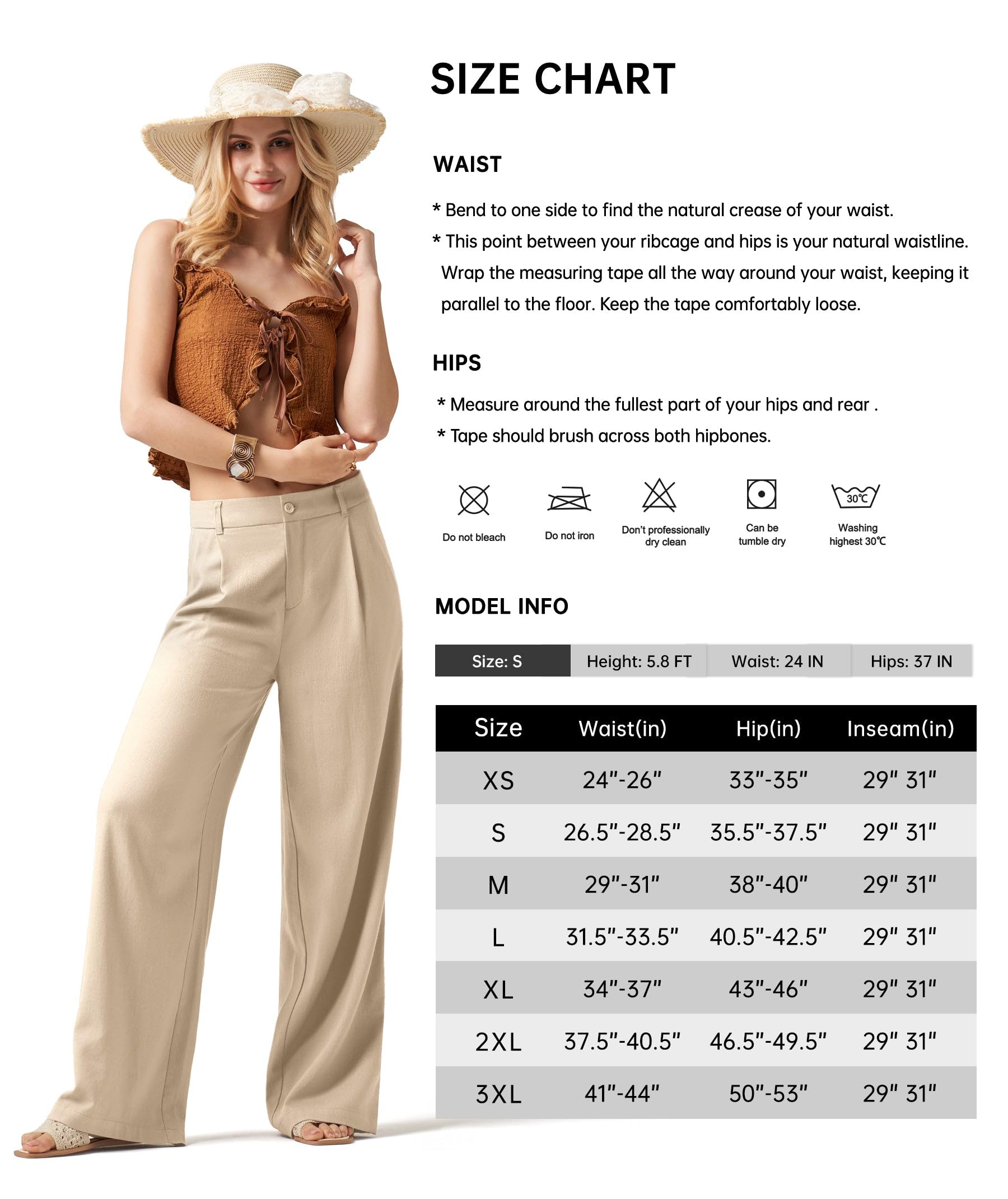 Willit Pantaloni da donna in lino a gamba larga, da lavoro, casual, con tasche