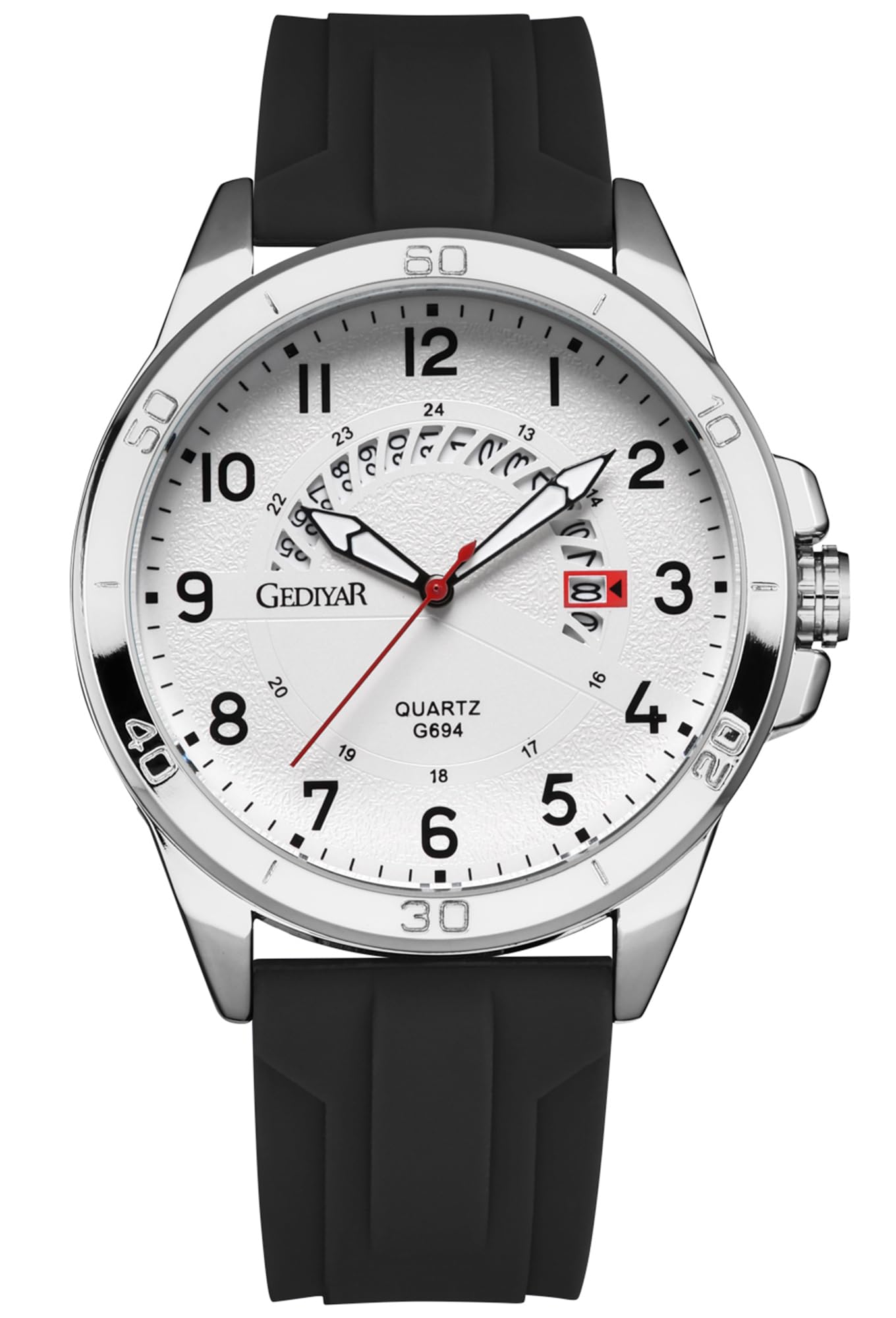 GEDIYAR Waterproof Watch Analog Military Stylish Durable Timepiece for Men Adult Sports Wrist Quartz Watches,Silicone Strap