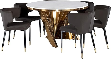 Amazon Com Statements By J Waterfall Modern Dining Set W Table And 6 Chairs 52 Inch Diameter White Black And Gold Home Kitchen