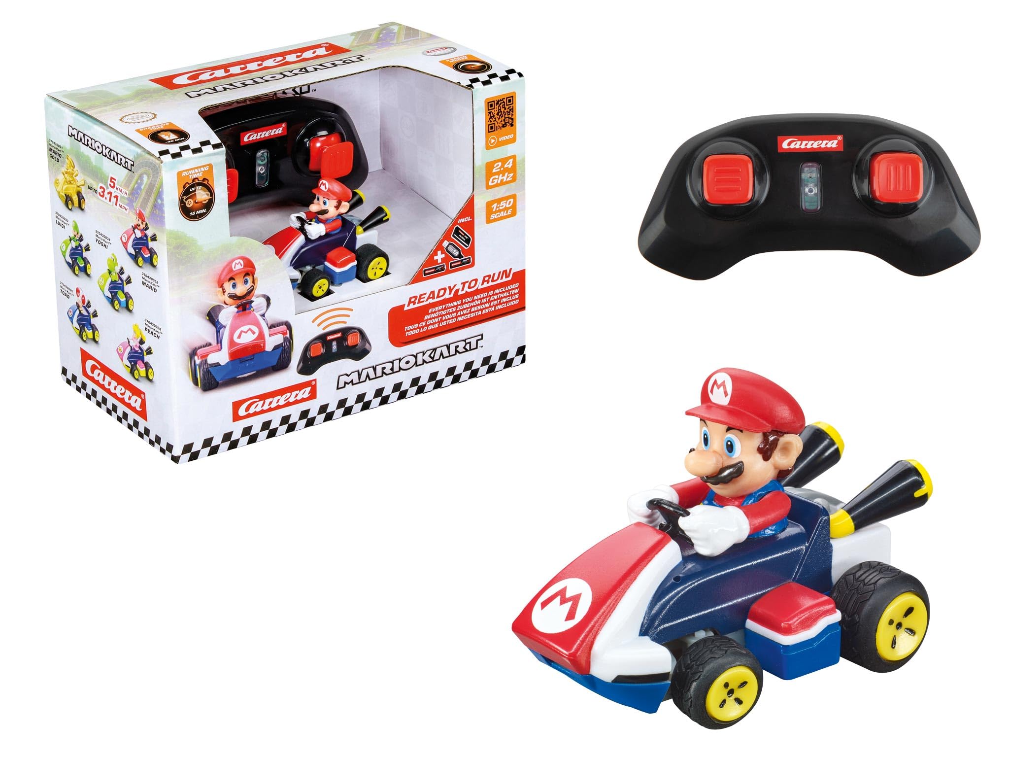 Carrera RC Mario Kart Mini RC Mario, For Children and Adults, Boys & Girls, Unique Original Licence, Instant Driving Fun with Ready to Run,Red