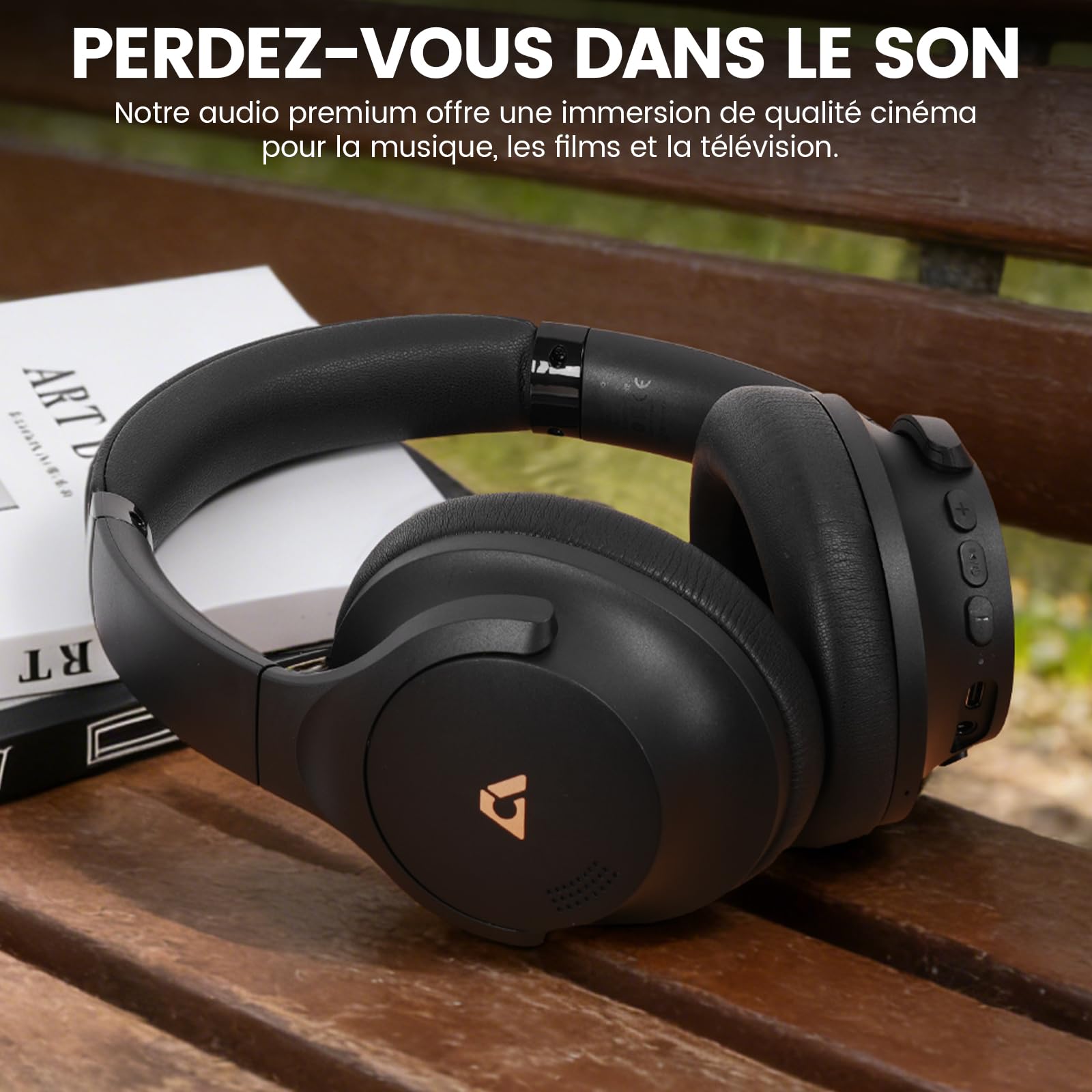 1Mii Y8+ Casque Bluetooth 6.0 sans Fil Anti Bruit, Réduction de Bruit Active Hybride, Son 100H d'Autonomie, LDAC Hi-Res Audio, Bass Boost, EQ Personnalisé Via App, Confortable Over-Ear Noir