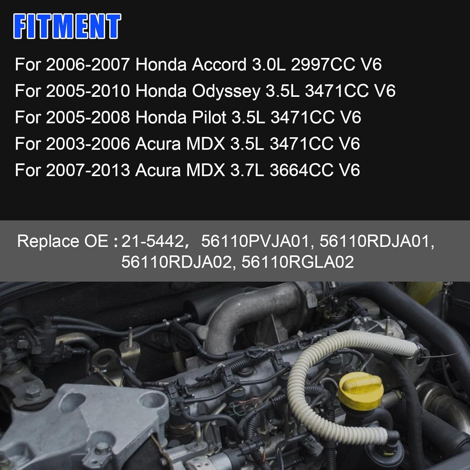 21-5442 Power Steering Pump with Pulley, For Honda Pilot 3.5L 2005-2008, For Acura MDX 3.7L 2005-2010, For Acura MDX 3.5L 2003-2006, For Honda Odyssey 3.5L 2005-2010, OE: 56110-PVJ-A01 56110-RYE-A02