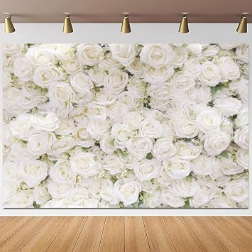 10x7ft White Rose Floral Backdrop for Wedding Bridal Shower Baby Shower Birthday Photography Background White Flower Wall Photo Booth Studio Dessert Table Decoration Portrait Photoshoot Banner