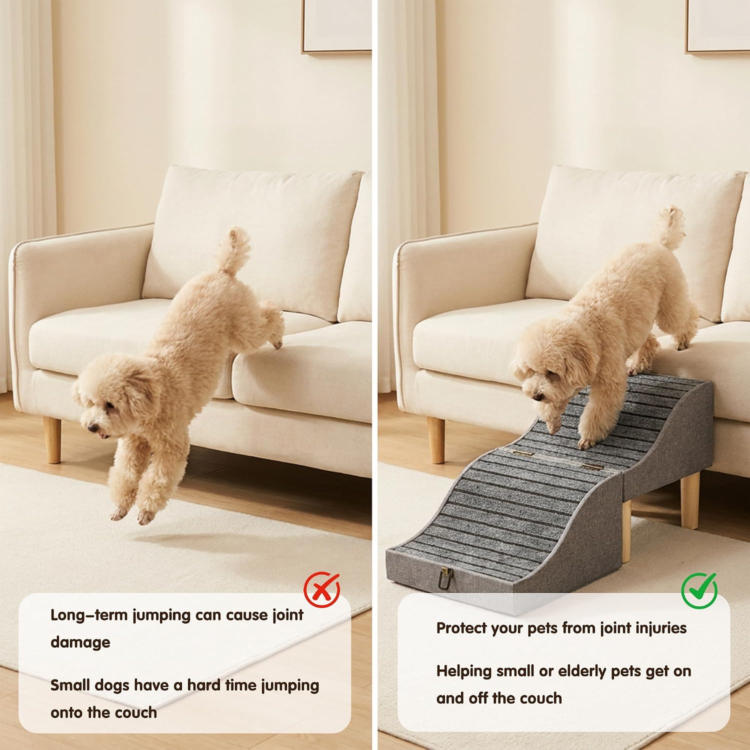 Foldable Pet Stair for Cat and Dog, Living Room Stool 2-in-1, Gray | Ottoman Dog Ramp, Dog Stairs for Sofa and Chair, Folding Stool, Foldable Pet Steps