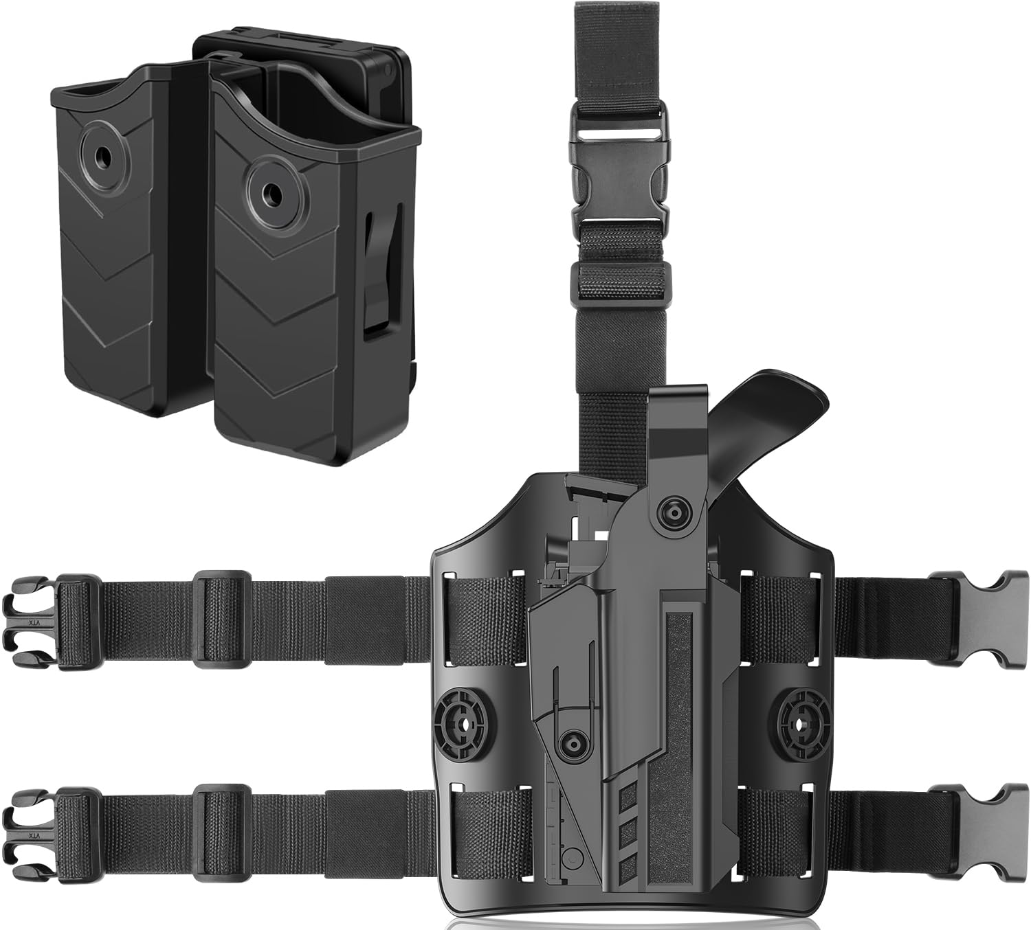 Drop Leg Holster Glock 19 OWB Level II Retention Duty Holster for G19 G17 G23 G32 G45 G45 G19X+Universal Double Magazine Pouch